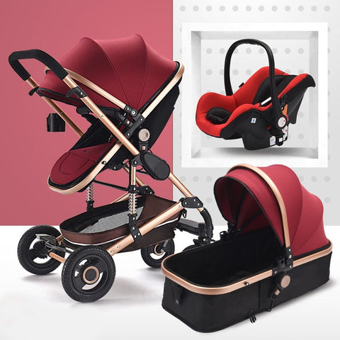 3 in 1 Multifunctional Baby Stroller Folding Carriage High Landscape Gold Red Baby Stroller Newborn Stroller Mother Assistant