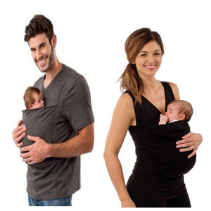 Parenting Child Kangaroo Baby Carrier Sling Father Mother Vest Mother Clothes Tops With Pocket Casual SolidT-shirt