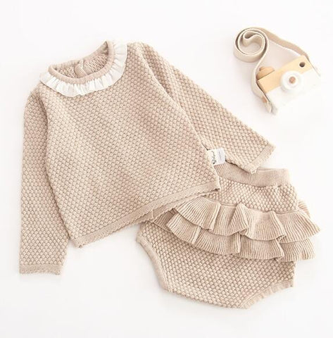 Knitting Girls Clothing Sets Pure Cotton Knit Suit Long Sleeved Jacket Shorts Two Pieces Girls Clothes Girls Clothing Sets 0-24