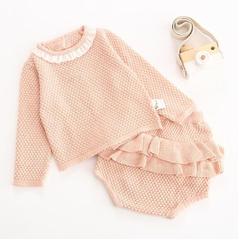 Knitting Girls Clothing Sets Pure Cotton Knit Suit Long Sleeved Jacket Shorts Two Pieces Girls Clothes Girls Clothing Sets 0-24