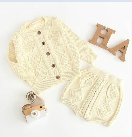 Knitting Girls Clothing Sets Pure Cotton Knit Suit Long Sleeved Jacket Shorts Two Pieces Girls Clothes Girls Clothing Sets 0-24