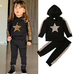 arrival Kids Baby Girl Leopard Print Clothes Tracksuits Hooded Sweatshirts Side Stripe Pants 2Pcs Autumn Girl Clothes Sets 0-5Y