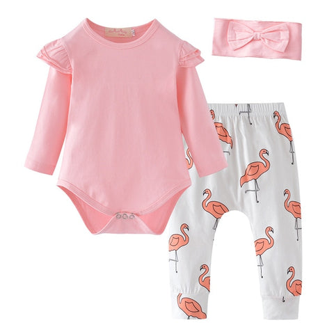 Baby Girl Clothes Set 2019 Autumn 3pcs Set Cotton T-shirt Pants Headband fall Infant Clothes Newborn Baby Girl Clothing Set