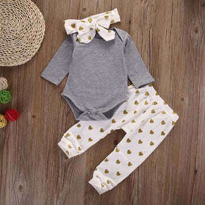 Baby Girl Clothes Set 2019 Autumn 3pcs Set Cotton T-shirt Pants Headband fall Infant Clothes Newborn Baby Girl Clothing Set