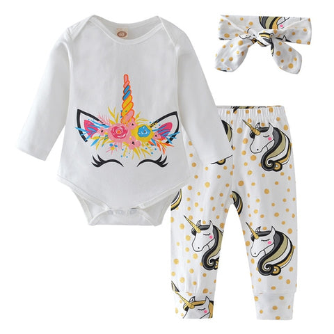 Baby Girl Clothes Set 2019 Autumn 3pcs Set Cotton T-shirt Pants Headband fall Infant Clothes Newborn Baby Girl Clothing Set