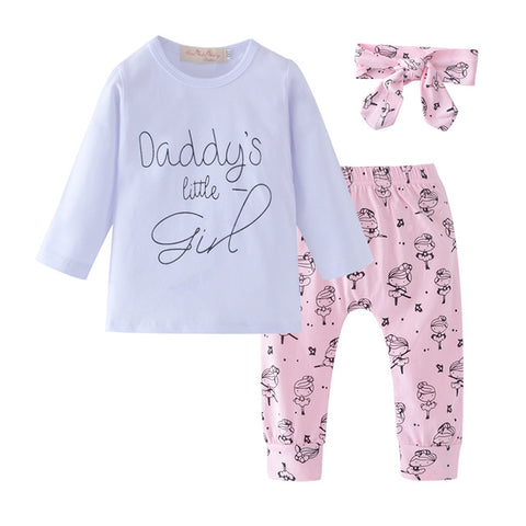 Baby Girl Clothes Set 2019 Autumn 3pcs Set Cotton T-shirt Pants Headband fall Infant Clothes Newborn Baby Girl Clothing Set