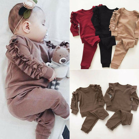 Newborn Infant Baby Girls Ruffle T-Shirt Tops Leggings Pants 2Pcs Outfits Set Clothes Long Sleeve Autumn Winter Warm Clothing