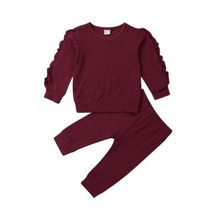 Newborn Infant Baby Girls Ruffle T-Shirt Tops Leggings Pants 2Pcs Outfits Set Clothes Long Sleeve Autumn Winter Warm Clothing