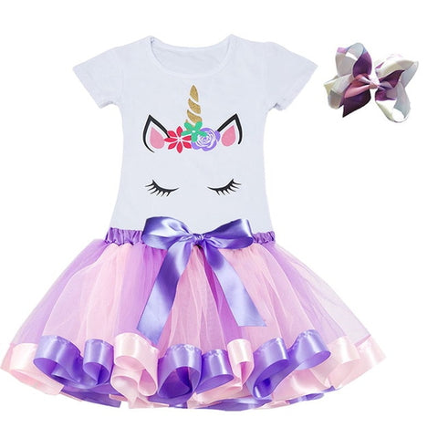 Unicorn Children's Clothing Sets Baby Girl Clothes Summer Princess Party Tutu Unicorn Costume Dress Kids Birthday Outfits Suits