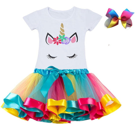 Unicorn Children's Clothing Sets Baby Girl Clothes Summer Princess Party Tutu Unicorn Costume Dress Kids Birthday Outfits Suits