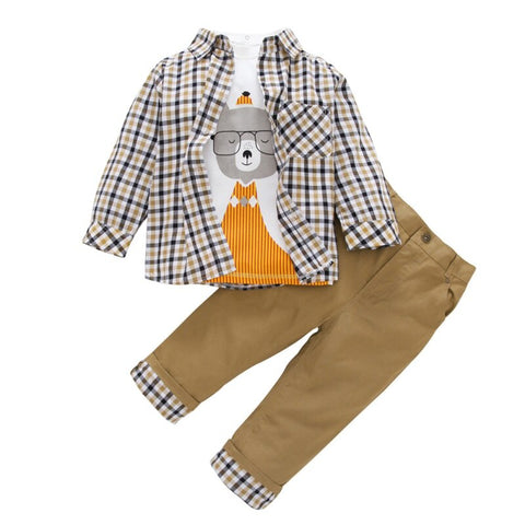 Kid Boys Clothes Summer Toddler Kids Plaid Coat+T-shirt+Pant 3Pcs Suit Children Boys Clothing Sets