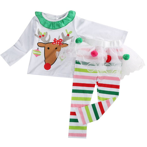 Pudcoco Christmas Toddler Baby Kid Girl Clothing Set Children Xmas set Reindeer Tops Tutu Skirts dress Outfits Kid Costuems