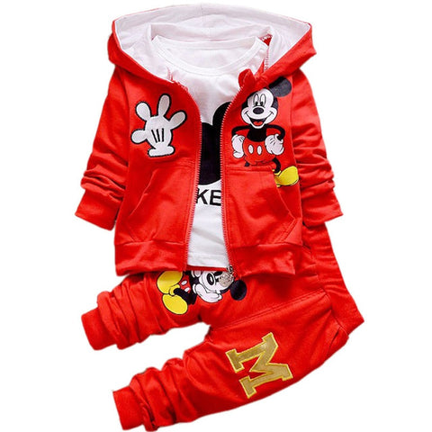 Autumn Cartoon 3pcs Minnie Mickey Clothing set kids Clothes Boys Girls Hooded Jacket +T Shirt +Sports Pants Casual Sprot suits