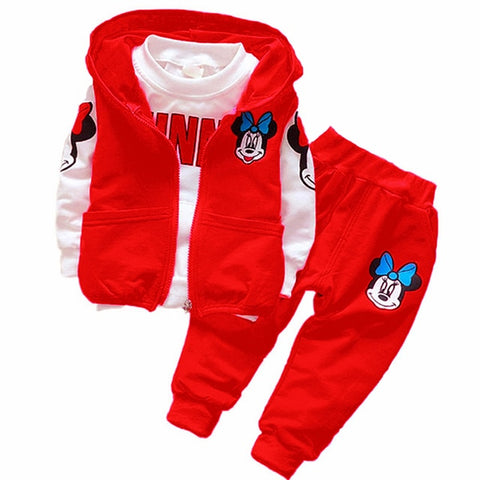 Autumn Cartoon 3pcs Minnie Mickey Clothing set kids Clothes Boys Girls Hooded Jacket +T Shirt +Sports Pants Casual Sprot suits