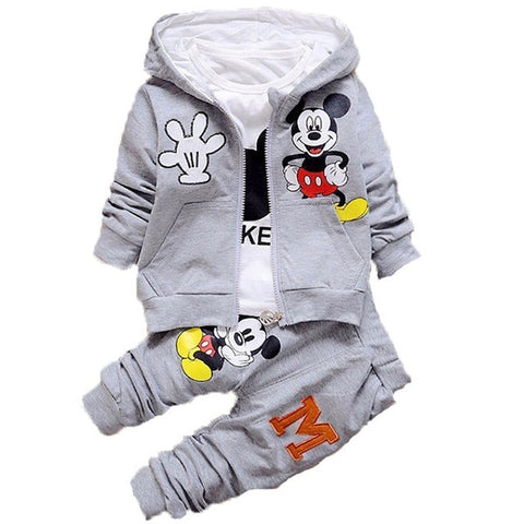 Autumn Cartoon 3pcs Minnie Mickey Clothing set kids Clothes Boys Girls Hooded Jacket +T Shirt +Sports Pants Casual Sprot suits