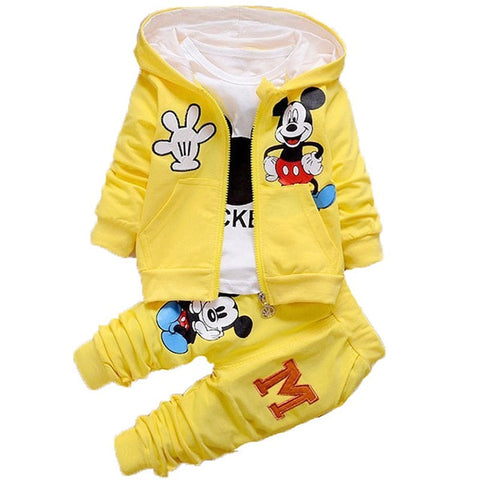 Autumn Cartoon 3pcs Minnie Mickey Clothing set kids Clothes Boys Girls Hooded Jacket +T Shirt +Sports Pants Casual Sprot suits