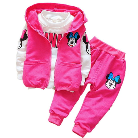 Autumn Cartoon 3pcs Minnie Mickey Clothing set kids Clothes Boys Girls Hooded Jacket +T Shirt +Sports Pants Casual Sprot suits