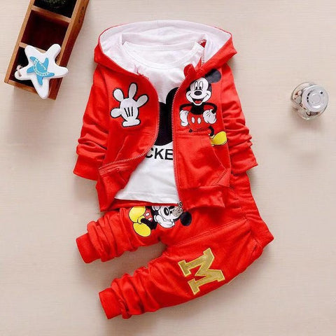 0-4 yrs Children Kids Boys Clothing Mickey Set Autumn Winter 3 Piece Sets Hooded Coat girls Suits Fall Cotton Baby Boy Clothes