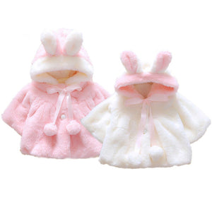 Pudcoco Lovely Newborn Baby Girls Fur Winter Warm Hooded Coat Rabbit Ears Outerwear Cloak Jacket Kids Clothes 0-4Y