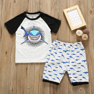 Toddler Boy Clothes Set Summer Cartoon Shark T-Shirt Tops+Shorts Pants 2PCS Outfits Set Cute Animal Printed Kids Baby Clothing