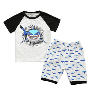 Toddler Boy Clothes Set Summer Cartoon Shark T-Shirt Tops+Shorts Pants 2PCS Outfits Set Cute Animal Printed Kids Baby Clothing