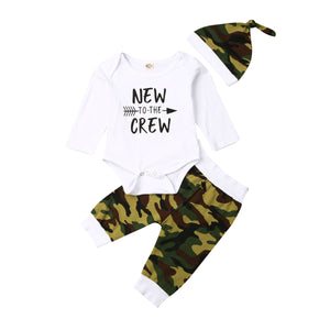 Newborn Infant Kids Baby Boy Clothes Autumn Clothing Suits Outfits Sets Long Sleeve T-shirt +Camouflage Pants+Hat 0-24M