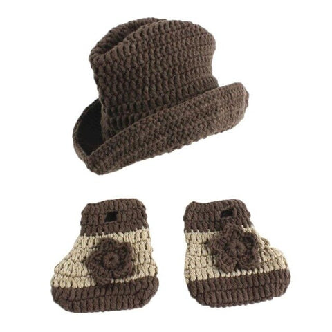 New Knitting Baby Hat Newborn Photography Props Cute Photography Props Children Cap and or boys cowboy Hat+Shoes Baby girl cloth