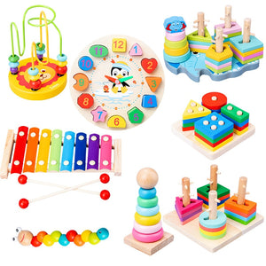 HOT SALE Baby Toys Colorful Wooden Blocks Baby Music Rattles Graphic Cognition Early Educational Toys For Baby 0-12 Months