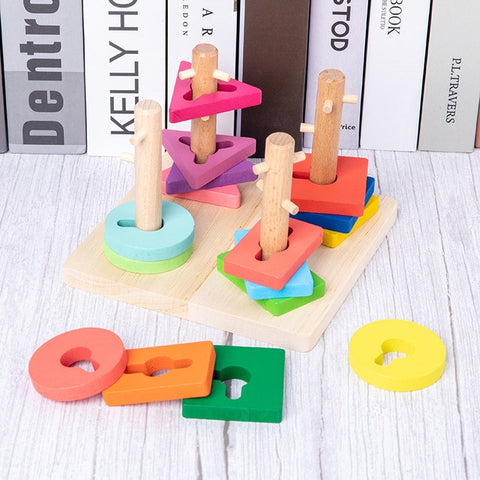 HOT SALE Baby Toys Colorful Wooden Blocks Baby Music Rattles Graphic Cognition Early Educational Toys For Baby 0-12 Months