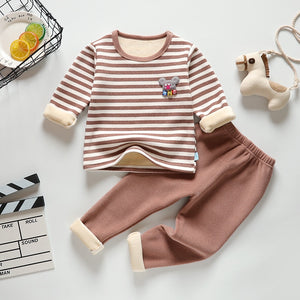 Winter Kids Sleepwear Clothes Sets Boys Girls Comfortable Clothes Kids Warm Thick Shirts + Pants Pajamas Set Stripe Clothing