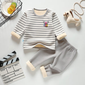 Winter Kids Sleepwear Clothes Sets Boys Girls Comfortable Clothes Kids Warm Thick Shirts + Pants Pajamas Set Stripe Clothing