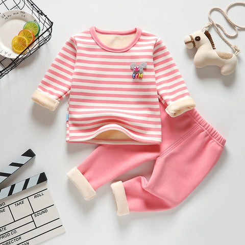 Winter Kids Sleepwear Clothes Sets Boys Girls Comfortable Clothes Kids Warm Thick Shirts + Pants Pajamas Set Stripe Clothing