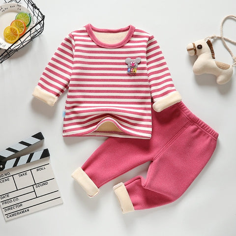 Winter Kids Sleepwear Clothes Sets Boys Girls Comfortable Clothes Kids Warm Thick Shirts + Pants Pajamas Set Stripe Clothing