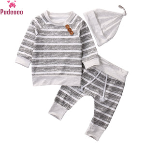 2 Peices Autumn Newborn Infant Clothing Set Baby Boys Striped Tops T-shirt+Pants Leggings Outfits Newborn Clothes