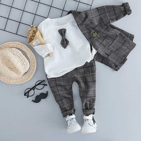 Infant Clothing Kids Plaid Suit Newborn Clothes Autumn Winter Baby Clothes Set Formal Gentleman 3Pcs Outfit for Baby Boy Clothes