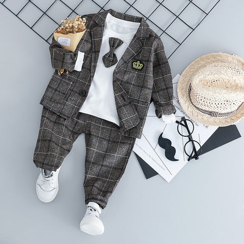 Infant Clothing Kids Plaid Suit Newborn Clothes Autumn Winter Baby Clothes Set Formal Gentleman 3Pcs Outfit for Baby Boy Clothes