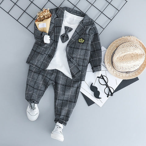 Infant Clothing Kids Plaid Suit Newborn Clothes Autumn Winter Baby Clothes Set Formal Gentleman 3Pcs Outfit for Baby Boy Clothes