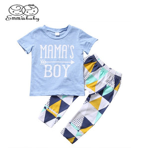 Emmababy Summer Kids Clothing Newborn Baby Boys Short Sleeve T-shirt Tops+ Long Pants 2Pcs Casual Clothes