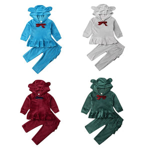 Toddler Kids Baby Girls Boys Clothes Sets 0-3Y Velvet Ear Hooded Top Sweatshirt + Pants Trousers Set Tracksuits Clothing