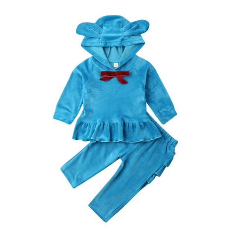 Toddler Kids Baby Girls Boys Clothes Sets 0-3Y Velvet Ear Hooded Top Sweatshirt + Pants Trousers Set Tracksuits Clothing