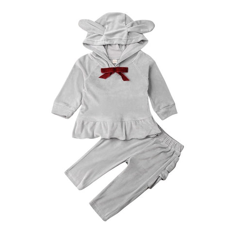 Toddler Kids Baby Girls Boys Clothes Sets 0-3Y Velvet Ear Hooded Top Sweatshirt + Pants Trousers Set Tracksuits Clothing