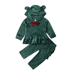 Toddler Kids Baby Girls Boys Clothes Sets 0-3Y Velvet Ear Hooded Top Sweatshirt + Pants Trousers Set Tracksuits Clothing