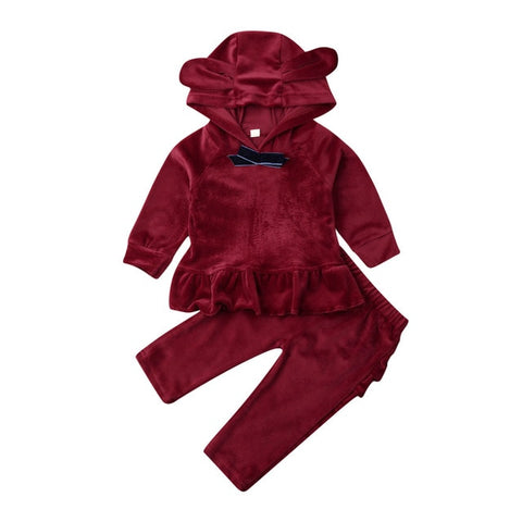 Toddler Kids Baby Girls Boys Clothes Sets 0-3Y Velvet Ear Hooded Top Sweatshirt + Pants Trousers Set Tracksuits Clothing