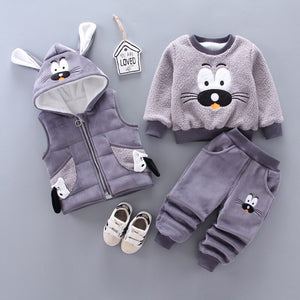 Kids Winter Clothes Sets Suits For Boy Thick Warm Cartoon Coats Vest Pants 3Pcs/Sets Baby Outfit Casual Toddler Infant Clothing