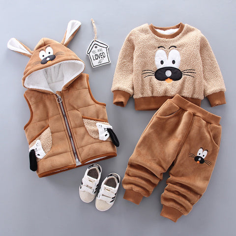 Kids Winter Clothes Sets Suits For Boy Thick Warm Cartoon Coats Vest Pants 3Pcs/Sets Baby Outfit Casual Toddler Infant Clothing