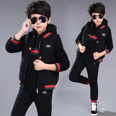 3-12 Years Winter Boy Girl Clothing Set New Casual Fashion Warm Thicken Kid Suit Children Baby Clothing Vest+coat+pant 3pcs