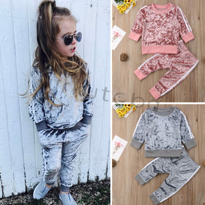 New Baby Girls Clothes Gold Velvet Long Sleeve Suit Boys Clothing 2pcs Kids Clothing  Toddler Winter Clothes Girls Fall Outfits
