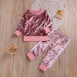 New Baby Girls Clothes Gold Velvet Long Sleeve Suit Boys Clothing 2pcs Kids Clothing  Toddler Winter Clothes Girls Fall Outfits