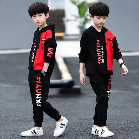 2019 Boys Clothes Set Sweatshirt Pants 2 Piece Outfit Autumn Winter Kids Sport Suit Hooded Children Clothing 7 8 9 10 11 12 Year