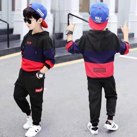 2019 Boys Clothes Set Sweatshirt Pants 2 Piece Outfit Autumn Winter Kids Sport Suit Hooded Children Clothing 7 8 9 10 11 12 Year